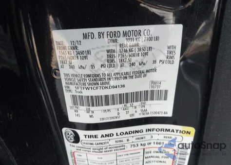2013 Ford F-150 Xlt from USA, damaged, VIN 1FTFW1CF7DKD94136